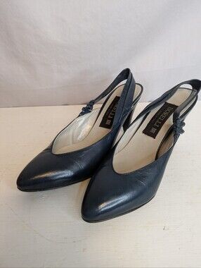 Borelli Navy Slung Back Women's 3 Inch Heel Shoes Made In Italy